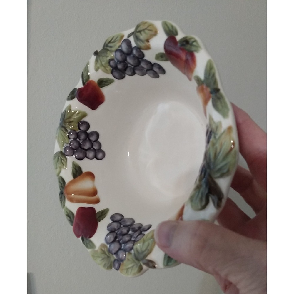 Home Interior Sonoma Villa Earthenware Ceramic Cereal Bowl Raised Fruit Pattern - Picture 7 of 10